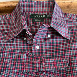 LRL Ralph Lauren Button Up Shirt Mens 16.5 34 35 Long Sleeve Red Green Plaid